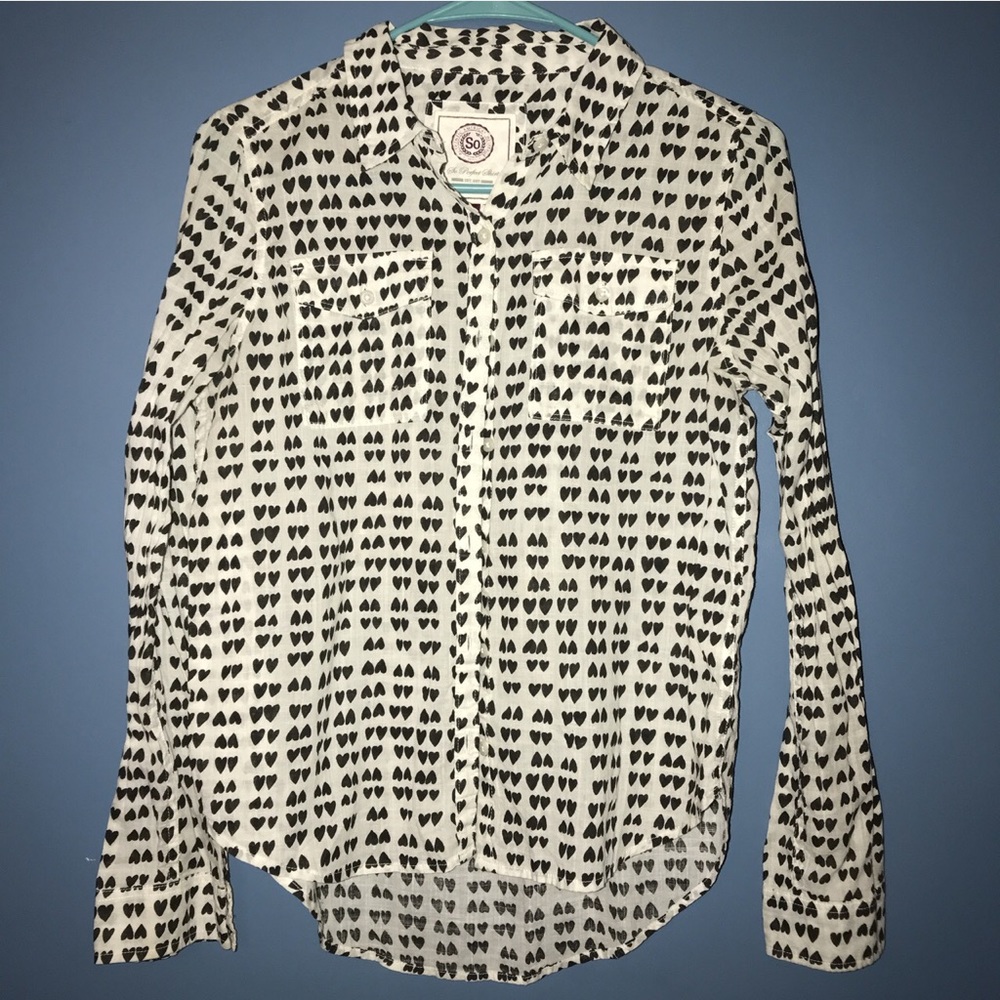 SO White and Black Long Sleeve Button-Up Shirt